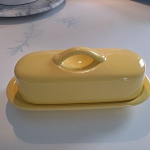 Yellow ceramic butter dish